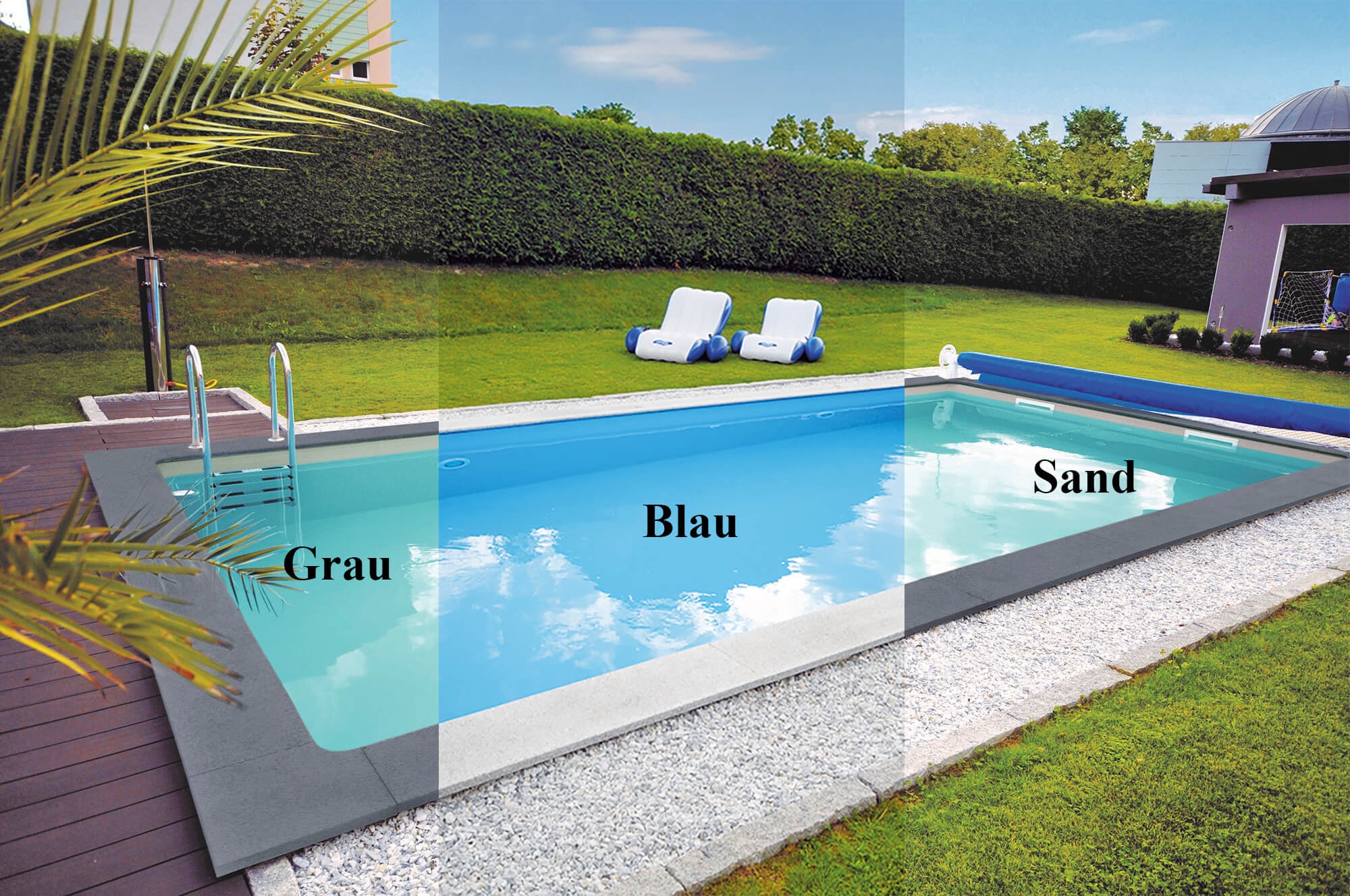 KWAD Styropor Pool de Luxe Komplettset 8,0 x 4,0 x 1,5m mit 0,8 mm Innenhülle sand inkl. Edelstahlleiter